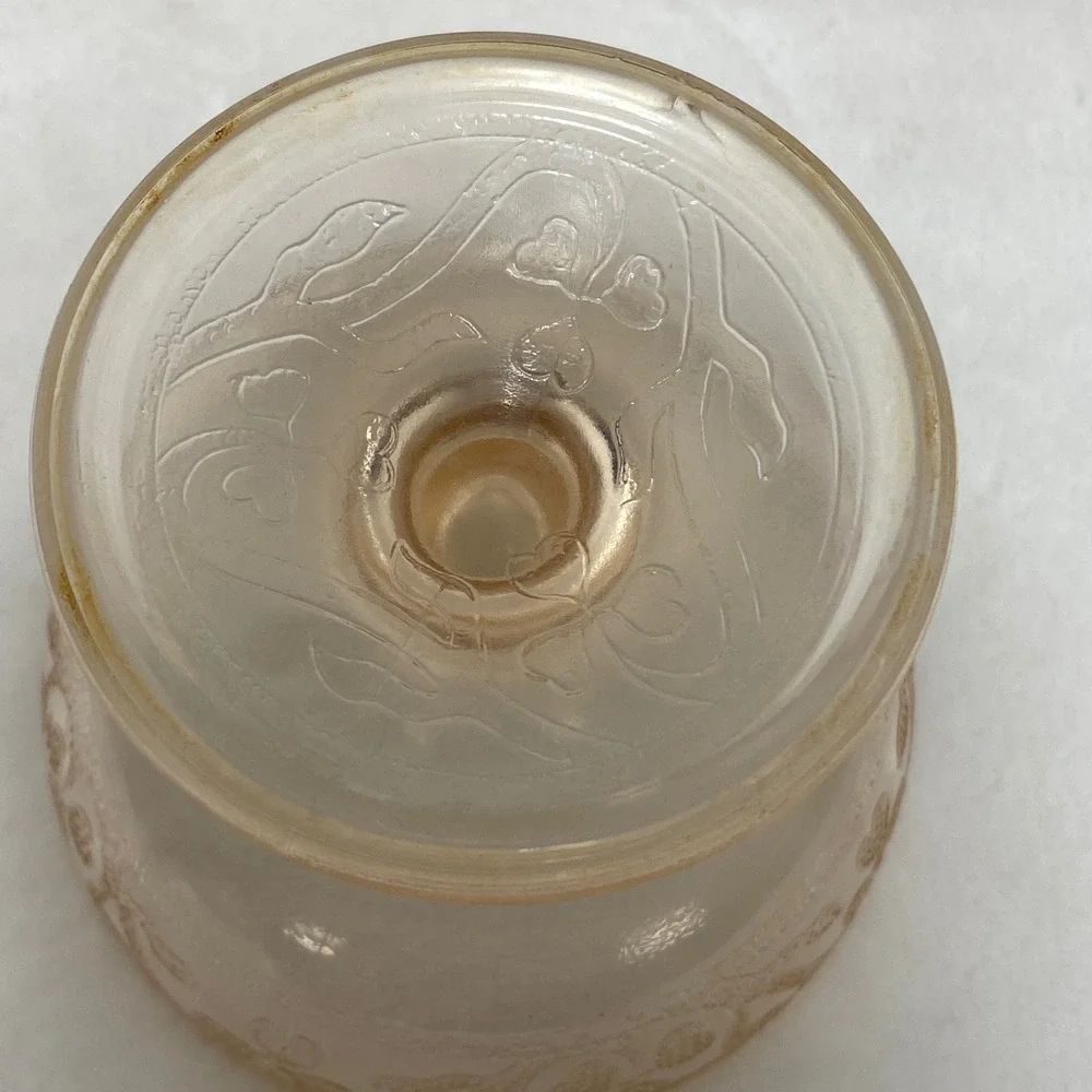 VTG Hazel Atlas Pink Etched Cloverleaf Depression Glass Footed Bowl Dessert Dish